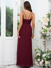 A-Line/Princess Chiffon Ruched V-neck Sleeveless Floor-Length Bridesmaid Dresses - RongMoon