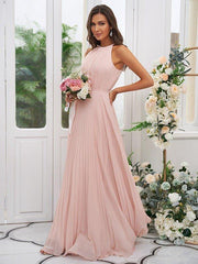 A-Line/Princess Chiffon Ruffles Halter Sleeveless Floor-Length Bridesmaid Dresses - RongMoon
