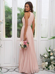 A-Line/Princess Chiffon Ruffles Halter Sleeveless Floor-Length Bridesmaid Dresses - RongMoon