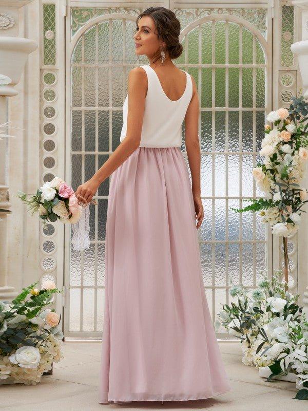 A-Line/Princess Chiffon Ruffles Scoop Sleeveless Floor-Length Bridesmaid Dresses - RongMoon
