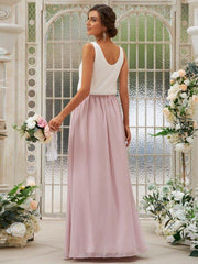 A-Line/Princess Chiffon Ruffles Scoop Sleeveless Floor-Length Bridesmaid Dresses - RongMoon