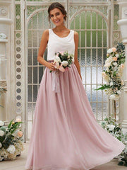 A-Line/Princess Chiffon Ruffles Scoop Sleeveless Floor-Length Bridesmaid Dresses - RongMoon