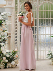 A-Line/Princess Chiffon Ruffles Scoop Sleeveless Floor-Length Bridesmaid Dresses - RongMoon