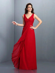 A-Line/Princess Straps Pleats Sleeveless Long Chiffon Bridesmaid Dresses - RongMoon