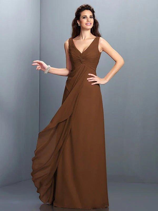 A-Line/Princess Straps Pleats Sleeveless Long Chiffon Bridesmaid Dresses - RongMoon