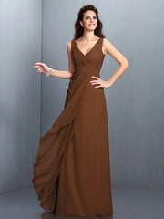 A-Line/Princess Straps Pleats Sleeveless Long Chiffon Bridesmaid Dresses - RongMoon