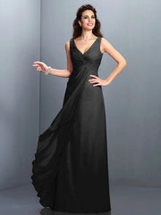 A-Line/Princess Straps Pleats Sleeveless Long Chiffon Bridesmaid Dresses - RongMoon