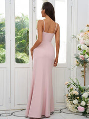 A-Line/Princess Stretch Crepe Ruched V-neck Sleeveless Floor-Length Bridesmaid Dresses - RongMoon