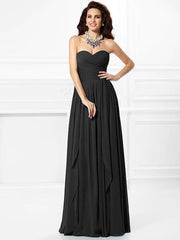 A-Line/Princess Sweetheart Pleats Ruffles Sleeveless Long Chiffon Bridesmaid Dresses - RongMoon