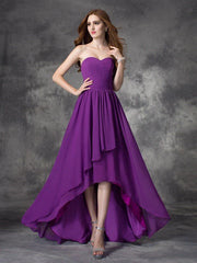 A-line/Princess Sweetheart Ruffles Sleeveless High Low Chiffon Bridesmaid Dresses - RongMoon