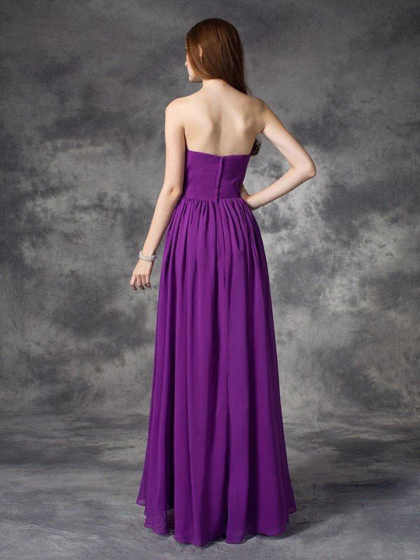 A-line/Princess Sweetheart Ruffles Sleeveless High Low Chiffon Bridesmaid Dresses - RongMoon