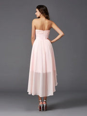 A-Line/Princess Sweetheart Ruffles Sleeveless High Low Chiffon Bridesmaid Dresses - RongMoon