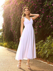 A-Line/Princess V-neck Beading Sleeveless Long Chiffon Wedding Dresses - RongMoon