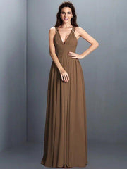 A-Line/Princess V-neck Pleats Sleeveless Long Chiffon Bridesmaid Dresses - RongMoon