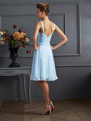 A-Line/Princess V-neck Sleeveless Pleats Short Chiffon Bridesmaid Dresses - RongMoon