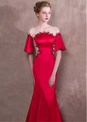 Beadings Acetate Satin Jewel Red Mermaid Evening Dress