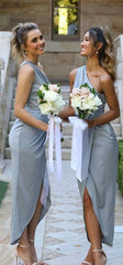 One Shoulder Long Mermaid Jersey Bridesmaid Dresses, Grey Long Bridesmaid Dresses, Long Bridesmaid Dresses - RongMoon