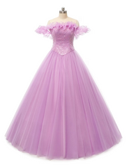 Ball Gown Prom Dresses Puffy Dress Quinceanera Floor Length Sleeveless Off Shoulder Tulle with Pearls Sequin