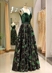 Satin Spaghetti Straps  Fleece & Embroidery Evening Dress