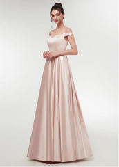 Burgundy Satin Off-the-shoulder Neckline A-line Prom Dress With Beadings