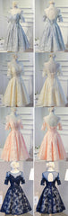 Vintage Half Sleeve Appliques Floral Prints Clairvoyant Outfit Lace Lace Up Back Tea-Length Homecoming Dress,BD0124