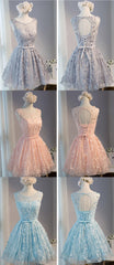 Vintage Light Grey Clairvoyant Outfit Sleeveless Appliques Keyhole Lace Up Back Bow Sash Homecoming Dress,BD0122