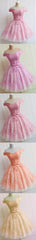 Lovely Pink  A-line Off-shoulder Sweetheart Lace Appliques Bow Sash Knee Length Homecoming Dress,BD0109