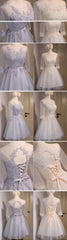Three-quarter Illusion Sleeve Clairvoyant Outfit Keyhole Lace Up Back Organza Appliques Homecoming Dress,BD0134