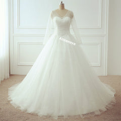 Bling Bling Long Sleeves Wedding Dresses Ball Gowns With Pearl And Sequins Beaded