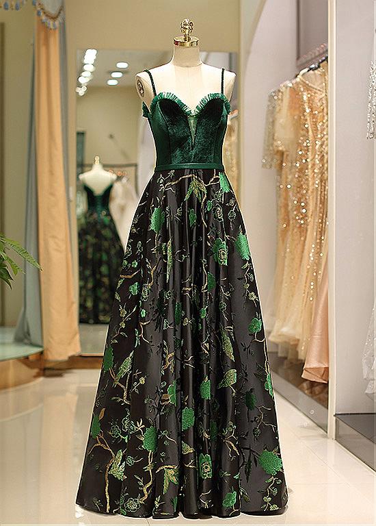 Satin Spaghetti Straps  Fleece & Embroidery Evening Dress