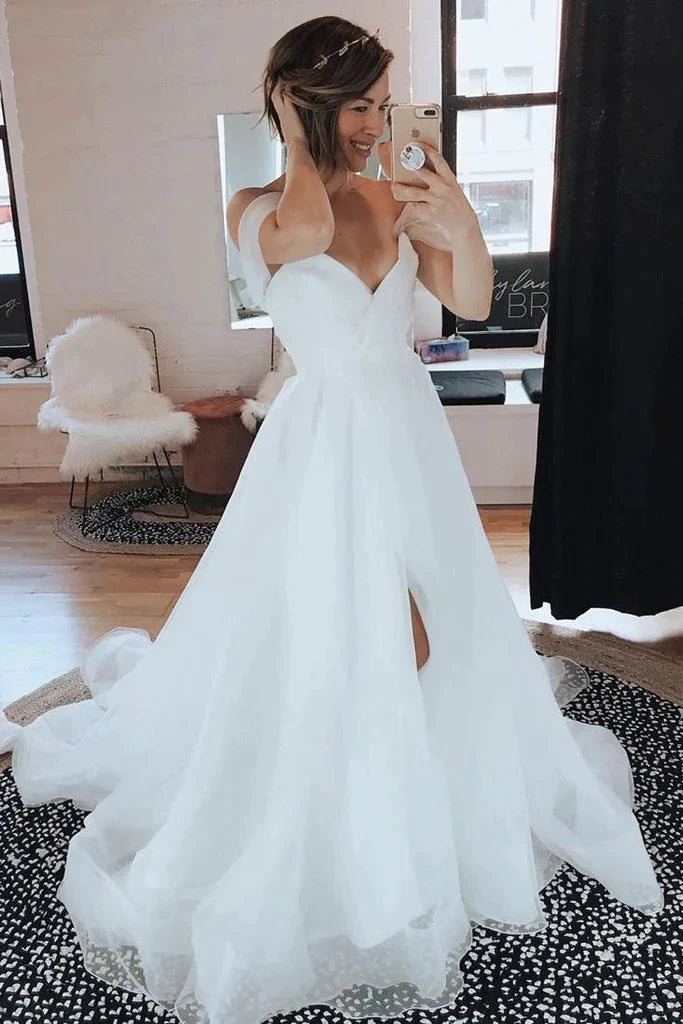 Off The Shoulder Tulle Wedding Dress With Split