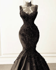 Mermaid Satin Spaghetti Straps Dress With 3D Flowers