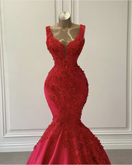 Mermaid Satin Spaghetti Straps Dress With 3D Flowers