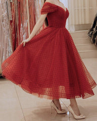 Elegant Tulle Off The Shoulder Midi Prom Party Dresses