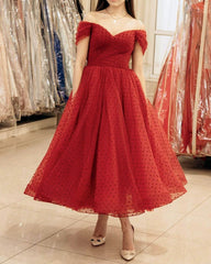 Elegant Tulle Off The Shoulder Midi Prom Party Dresses