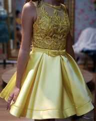 Short Satin Prom Homecoming Dresses Embroidery