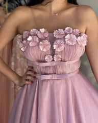 Tulle Homecoming Dresses Strapless With Handmade Flowers