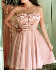 Tulle Homecoming Dresses Strapless With Handmade Flowers