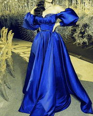 Puffy Sleeves Prom Dresses Satin Long Off The Shoulder - RongMoon