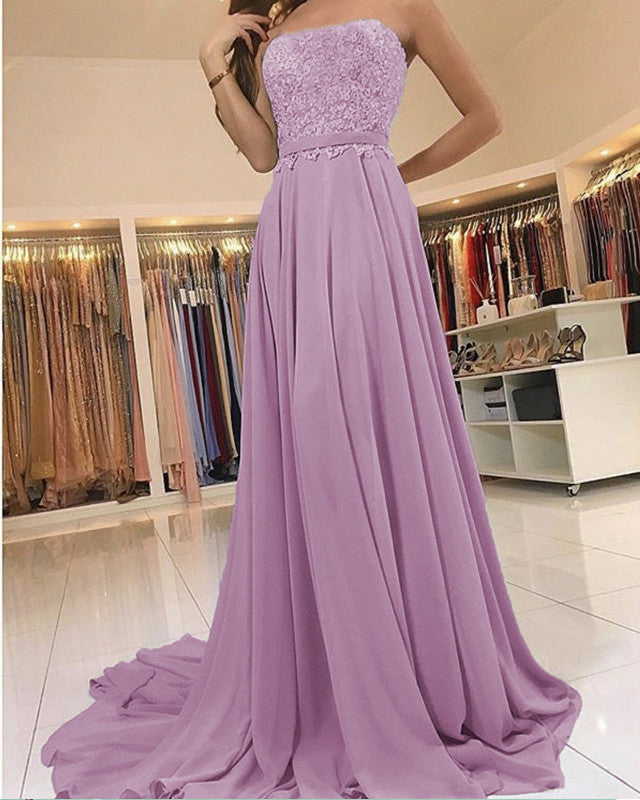 Lace Strapless Chiffon Prom Long Dresses