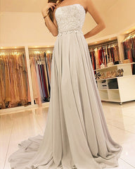 Lace Strapless Chiffon Prom Long Dresses