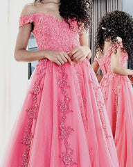 A Line Sweetheart Prom Dresses Tulle Appliques