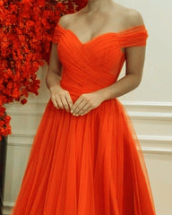 Long Pleated Tulle Off The Shoulder Dresses