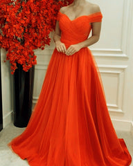 Long Pleated Tulle Off The Shoulder Dresses