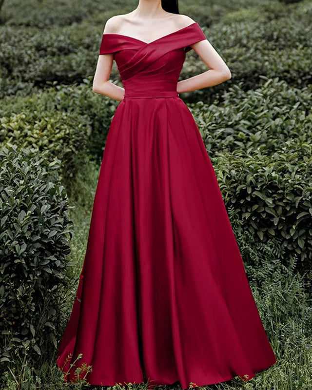 Off The Shoulder Bridesmaid Dresses Satin Floor Length