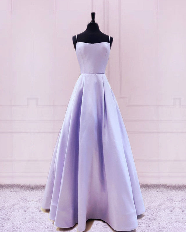 Spaghetti Straps Prom Dresses Satin Floor Length