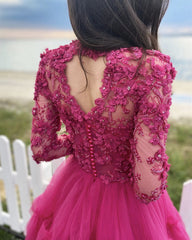 Long Sleeves Homecoming Dresses 3D Lace Flowers Tulle Ruffles