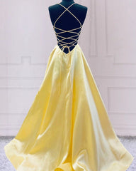 Sexy V Neck Open Back Satin Prom Dresses