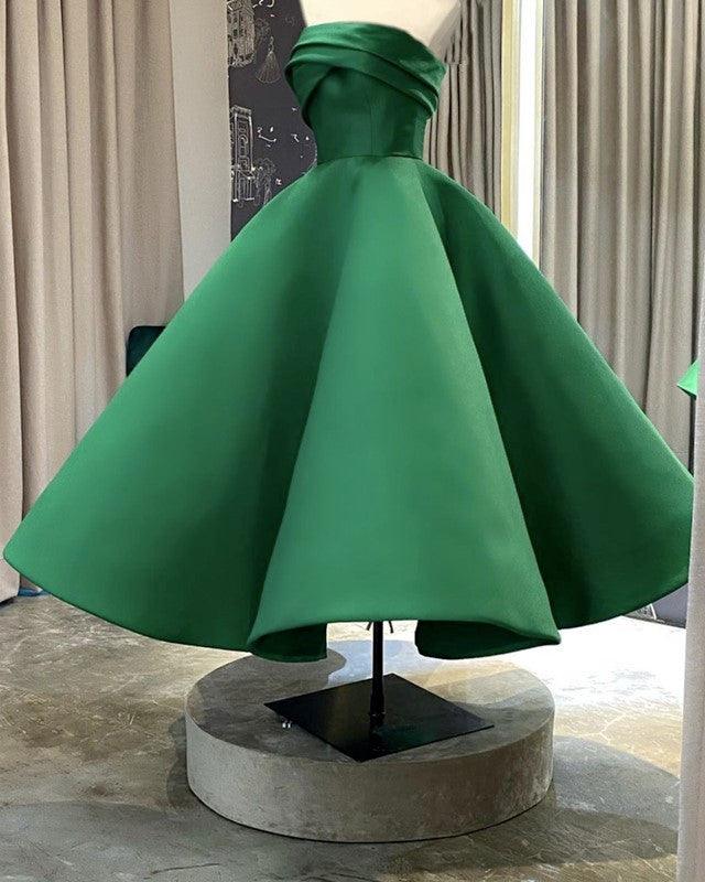 Women's Strapless Satin Midi Prom Party Dresses - RongMoon