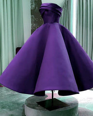 Women's Strapless Satin Midi Prom Party Dresses - RongMoon